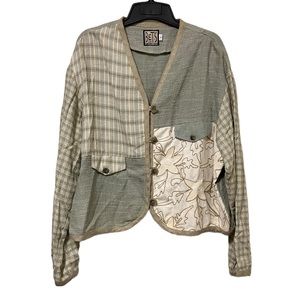 Vintage 90s Tan Green Embellished Button Down Top